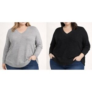 Hilary Radley Everyday Essential Knit Sweater Bundle Gray Black Womens XXL